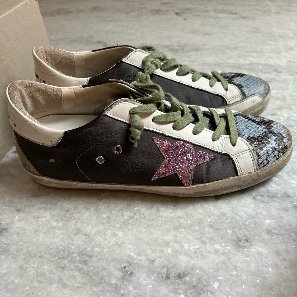 Golden Goose superstar grey satin printed python